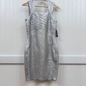 Venus NWT Silver Metallic Bandage Dress NWT Crisscross Halter Bodycon Large